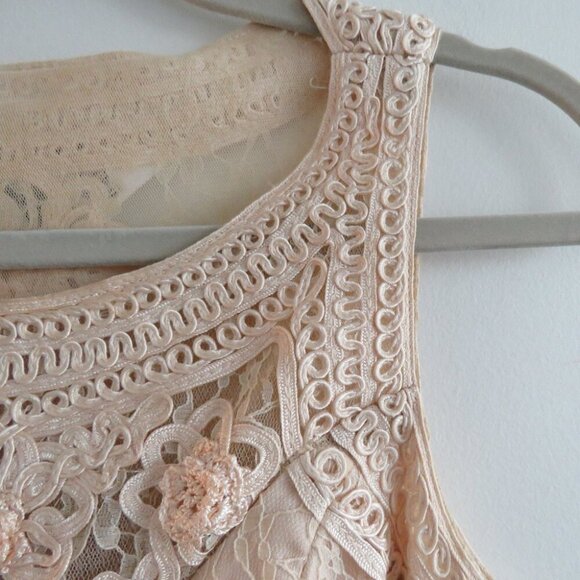 VINTAGE SUE WONG NOCTURNE Cream Soutache Lace Floral Shift Dress Y2K - Size US 8 - Picture 4 of 16